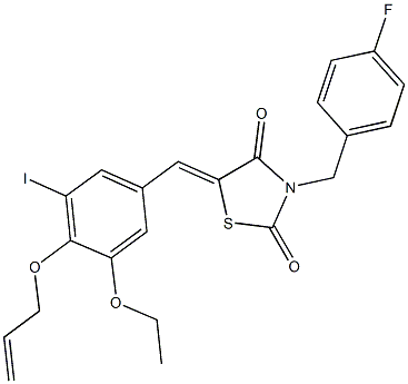 5-[4-(allyloxy)-3-ethoxy-5-iodobenzylidene]-3-(4-fluorobenzyl)-1,3-thiazolidine-2,4-dione Struktur