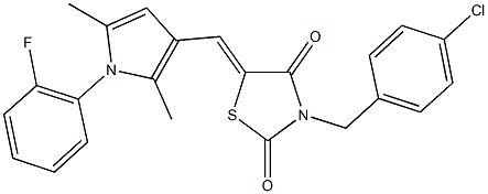 3-(4-chlorobenzyl)-5-{[1-(2-fluorophenyl)-2,5-dimethyl-1H-pyrrol-3-yl]methylene}-1,3-thiazolidine-2,4-dione 结构式