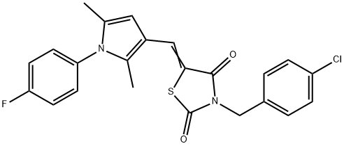 3-(4-chlorobenzyl)-5-{[1-(4-fluorophenyl)-2,5-dimethyl-1H-pyrrol-3-yl]methylene}-1,3-thiazolidine-2,4-dione 结构式