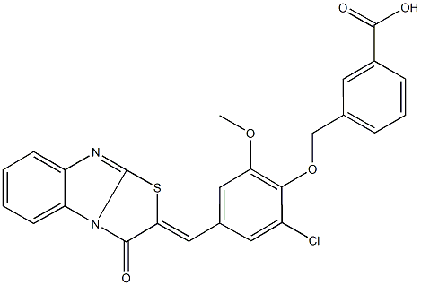 3-({2-chloro-6-methoxy-4-[(3-oxo[1,3]thiazolo[3,2-a]benzimidazol-2(3H)-ylidene)methyl]phenoxy}methyl)benzoic acid Struktur