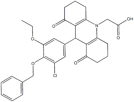 (9-[4-(benzyloxy)-3-chloro-5-ethoxyphenyl]-1,8-dioxo-2,3,4,5,6,7,8,9-octahydro-10(1H)-acridinyl)acetic acid Structure