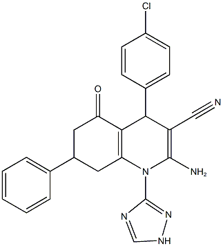2-amino-4-(4-chlorophenyl)-5-oxo-7-phenyl-1-(1H-1,2,4-triazol-3-yl)-1,4,5,6,7,8-hexahydro-3-quinolinecarbonitrile 结构式