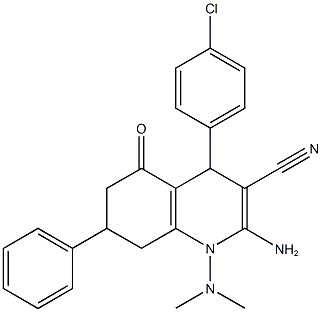 2-amino-4-(4-chlorophenyl)-1-(dimethylamino)-5-oxo-7-phenyl-1,4,5,6,7,8-hexahydro-3-quinolinecarbonitrile Structure