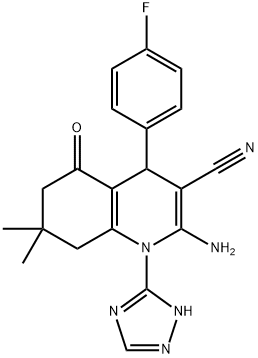 2-amino-4-(4-fluorophenyl)-7,7-dimethyl-5-oxo-1-(1H-1,2,4-triazol-3-yl)-1,4,5,6,7,8-hexahydro-3-quinolinecarbonitrile,442522-94-3,结构式