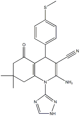 2-amino-7,7-dimethyl-4-[4-(methylsulfanyl)phenyl]-5-oxo-1-(1H-1,2,4-triazol-3-yl)-1,4,5,6,7,8-hexahydro-3-quinolinecarbonitrile Structure