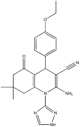 2-amino-4-(4-ethoxyphenyl)-7,7-dimethyl-5-oxo-1-(1H-1,2,4-triazol-3-yl)-1,4,5,6,7,8-hexahydro-3-quinolinecarbonitrile Structure