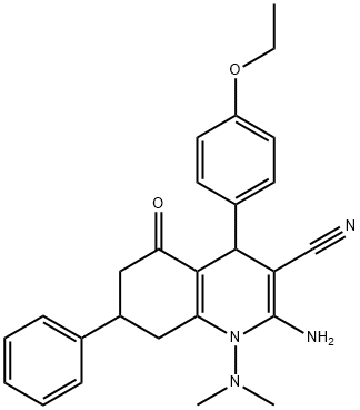 2-amino-1-(dimethylamino)-4-(4-ethoxyphenyl)-5-oxo-7-phenyl-1,4,5,6,7,8-hexahydro-3-quinolinecarbonitrile 结构式