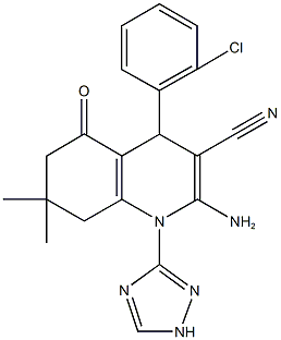 2-amino-4-(2-chlorophenyl)-7,7-dimethyl-5-oxo-1-(1H-1,2,4-triazol-3-yl)-1,4,5,6,7,8-hexahydro-3-quinolinecarbonitrile 结构式