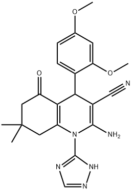 2-amino-4-(2,4-dimethoxyphenyl)-7,7-dimethyl-5-oxo-1-(1H-1,2,4-triazol-3-yl)-1,4,5,6,7,8-hexahydro-3-quinolinecarbonitrile 化学構造式