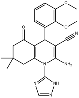 2-amino-4-(2,3-dimethoxyphenyl)-7,7-dimethyl-5-oxo-1-(1H-1,2,4-triazol-3-yl)-1,4,5,6,7,8-hexahydro-3-quinolinecarbonitrile Structure