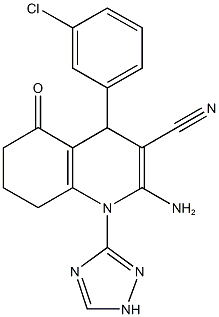 2-amino-4-(3-chlorophenyl)-5-oxo-1-(1H-1,2,4-triazol-3-yl)-1,4,5,6,7,8-hexahydro-3-quinolinecarbonitrile 结构式
