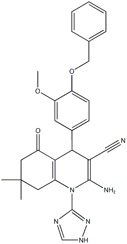 2-amino-4-[4-(benzyloxy)-3-methoxyphenyl]-7,7-dimethyl-5-oxo-1-(1H-1,2,4-triazol-3-yl)-1,4,5,6,7,8-hexahydro-3-quinolinecarbonitrile|