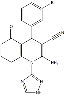 2-amino-4-(3-bromophenyl)-5-oxo-1-(1H-1,2,4-triazol-3-yl)-1,4,5,6,7,8-hexahydro-3-quinolinecarbonitrile 结构式