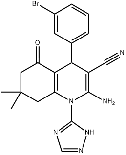 2-amino-4-(3-bromophenyl)-7,7-dimethyl-5-oxo-1-(1H-1,2,4-triazol-3-yl)-1,4,5,6,7,8-hexahydro-3-quinolinecarbonitrile|