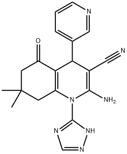 2-amino-7,7-dimethyl-5-oxo-4-(3-pyridinyl)-1-(1H-1,2,4-triazol-3-yl)-1,4,5,6,7,8-hexahydro-3-quinolinecarbonitrile 化学構造式