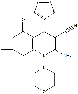 2-amino-7,7-dimethyl-1-(4-morpholinyl)-5-oxo-4-(2-thienyl)-1,4,5,6,7,8-hexahydro-3-quinolinecarbonitrile 化学構造式