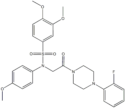 N-{2-[4-(2-fluorophenyl)-1-piperazinyl]-2-oxoethyl}-3,4-dimethoxy-N-(4-methoxyphenyl)benzenesulfonamide 化学構造式