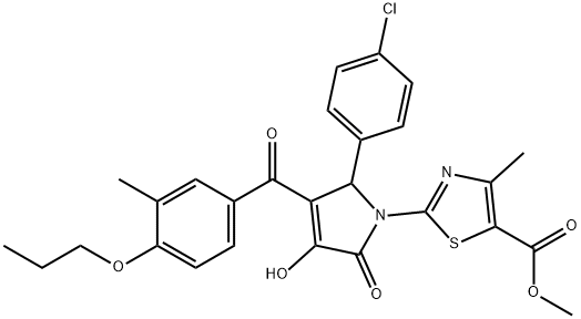 methyl 2-[2-(4-chlorophenyl)-4-hydroxy-3-(3-methyl-4-propoxybenzoyl)-5-oxo-2,5-dihydro-1H-pyrrol-1-yl]-4-methyl-1,3-thiazole-5-carboxylate,442550-92-7,结构式