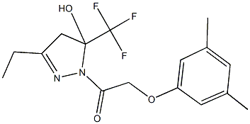 1-[(3,5-dimethylphenoxy)acetyl]-3-ethyl-5-(trifluoromethyl)-4,5-dihydro-1H-pyrazol-5-ol 结构式