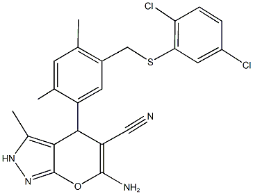 6-amino-4-(5-{[(2,5-dichlorophenyl)sulfanyl]methyl}-2,4-dimethylphenyl)-3-methyl-2,4-dihydropyrano[2,3-c]pyrazole-5-carbonitrile 结构式