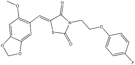 3-[2-(4-fluorophenoxy)ethyl]-5-[(6-methoxy-1,3-benzodioxol-5-yl)methylene]-1,3-thiazolidine-2,4-dione 结构式