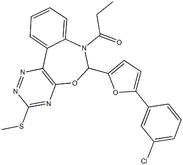 6-[5-(3-chlorophenyl)-2-furyl]-3-(methylsulfanyl)-7-propionyl-6,7-dihydro[1,2,4]triazino[5,6-d][3,1]benzoxazepine 化学構造式