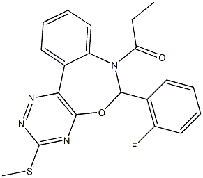 6-(2-fluorophenyl)-7-propionyl-6,7-dihydro[1,2,4]triazino[5,6-d][3,1]benzoxazepin-3-yl methyl sulfide 化学構造式