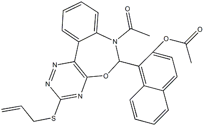 1-[7-acetyl-3-(allylsulfanyl)-6,7-dihydro[1,2,4]triazino[5,6-d][3,1]benzoxazepin-6-yl]-2-naphthyl acetate Structure