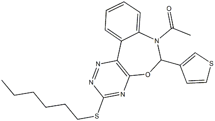 7-acetyl-3-(hexylsulfanyl)-6-(3-thienyl)-6,7-dihydro[1,2,4]triazino[5,6-d][3,1]benzoxazepine Structure