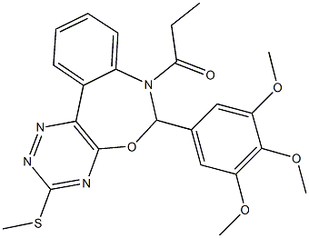 3-(methylsulfanyl)-7-propionyl-6-(3,4,5-trimethoxyphenyl)-6,7-dihydro[1,2,4]triazino[5,6-d][3,1]benzoxazepine Structure