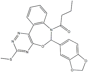 6-(1,3-benzodioxol-5-yl)-7-butyryl-3-(methylsulfanyl)-6,7-dihydro[1,2,4]triazino[5,6-d][3,1]benzoxazepine Struktur