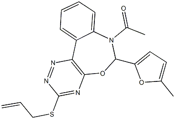 7-acetyl-3-(allylsulfanyl)-6-(5-methyl-2-furyl)-6,7-dihydro[1,2,4]triazino[5,6-d][3,1]benzoxazepine 化学構造式