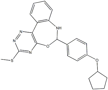 6-[4-(cyclopentyloxy)phenyl]-3-(methylsulfanyl)-6,7-dihydro[1,2,4]triazino[5,6-d][3,1]benzoxazepine 化学構造式