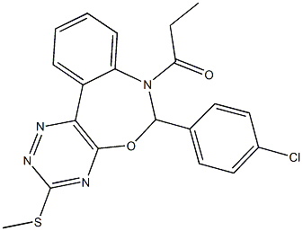6-(4-chlorophenyl)-3-(methylsulfanyl)-7-propionyl-6,7-dihydro[1,2,4]triazino[5,6-d][3,1]benzoxazepine 化学構造式