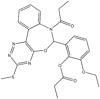 2-ethoxy-6-[3-(methylsulfanyl)-7-propionyl-6,7-dihydro[1,2,4]triazino[5,6-d][3,1]benzoxazepin-6-yl]phenyl propionate Struktur