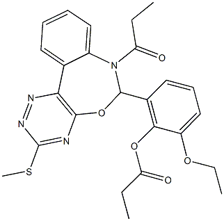 2-ethoxy-6-[3-(methylsulfanyl)-7-propionyl-6,7-dihydro[1,2,4]triazino[5,6-d][3,1]benzoxazepin-6-yl]phenyl propionate,442644-79-3,结构式