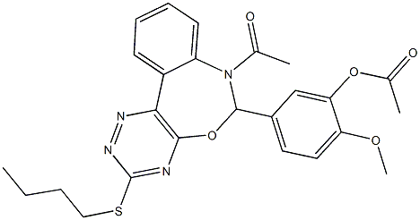 5-[7-acetyl-3-(butylthio)-6,7-dihydro[1,2,4]triazino[5,6-d][3,1]benzoxazepin-6-yl]-2-methoxyphenyl acetate Struktur