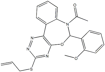 7-acetyl-3-(allylsulfanyl)-6-(2-methoxyphenyl)-6,7-dihydro[1,2,4]triazino[5,6-d][3,1]benzoxazepine 化学構造式