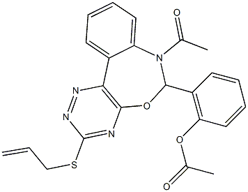 2-[7-acetyl-3-(allylsulfanyl)-6,7-dihydro[1,2,4]triazino[5,6-d][3,1]benzoxazepin-6-yl]phenyl acetate Structure