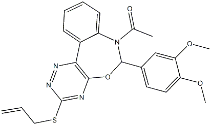 7-acetyl-3-(allylsulfanyl)-6-(3,4-dimethoxyphenyl)-6,7-dihydro[1,2,4]triazino[5,6-d][3,1]benzoxazepine Struktur