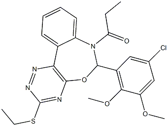 6-(5-chloro-2,3-dimethoxyphenyl)-3-(ethylsulfanyl)-7-propionyl-6,7-dihydro[1,2,4]triazino[5,6-d][3,1]benzoxazepine 结构式