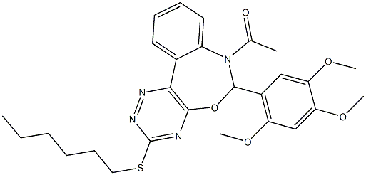 7-acetyl-3-(hexylsulfanyl)-6-(2,4,5-trimethoxyphenyl)-6,7-dihydro[1,2,4]triazino[5,6-d][3,1]benzoxazepine,442646-20-0,结构式