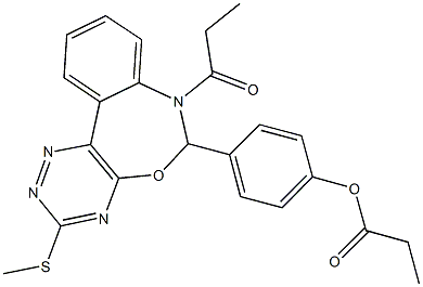 4-[3-(methylsulfanyl)-7-propionyl-6,7-dihydro[1,2,4]triazino[5,6-d][3,1]benzoxazepin-6-yl]phenyl propionate,442646-50-6,结构式