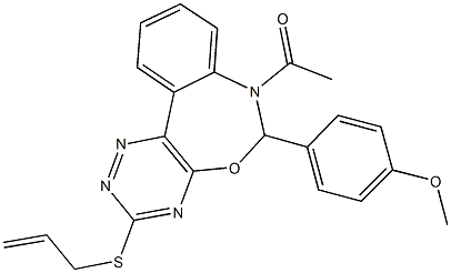 4-[7-acetyl-3-(allylsulfanyl)-6,7-dihydro[1,2,4]triazino[5,6-d][3,1]benzoxazepin-6-yl]phenyl methyl ether 化学構造式