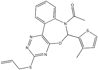 7-acetyl-6-(3-methyl-2-thienyl)-6,7-dihydro[1,2,4]triazino[5,6-d][3,1]benzoxazepin-3-yl allyl sulfide,442647-01-0,结构式