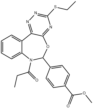 methyl 4-[3-(ethylsulfanyl)-7-propionyl-6,7-dihydro[1,2,4]triazino[5,6-d][3,1]benzoxazepin-6-yl]benzoate Structure