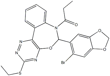 6-(6-bromo-1,3-benzodioxol-5-yl)-3-(ethylsulfanyl)-7-propionyl-6,7-dihydro[1,2,4]triazino[5,6-d][3,1]benzoxazepine 结构式