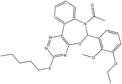 7-acetyl-6-(3-ethoxy-2-methoxyphenyl)-3-(pentylsulfanyl)-6,7-dihydro[1,2,4]triazino[5,6-d][3,1]benzoxazepine Structure
