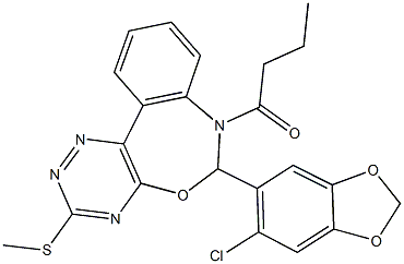 7-butyryl-6-(6-chloro-1,3-benzodioxol-5-yl)-6,7-dihydro[1,2,4]triazino[5,6-d][3,1]benzoxazepin-3-yl methyl sulfide Structure