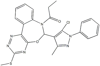 6-(5-chloro-3-methyl-1-phenyl-1H-pyrazol-4-yl)-7-propionyl-6,7-dihydro[1,2,4]triazino[5,6-d][3,1]benzoxazepin-3-yl methyl sulfide,442647-77-0,结构式